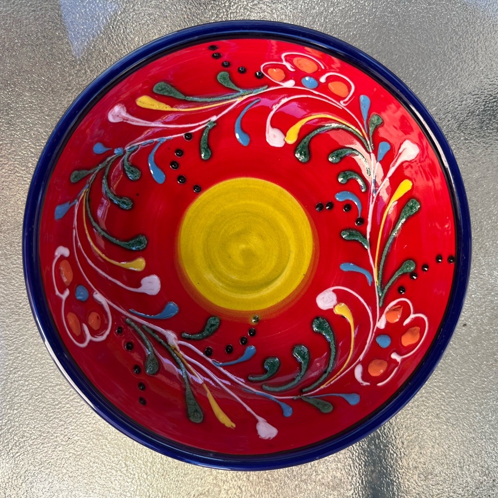 Hand made in Spain, Red and Yellow Ceramic Bowl - Picture 1 of 9